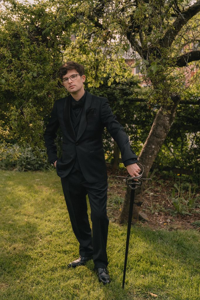 Outdoor grooms portraits from a Seattle micro wedding at an Airbnb.